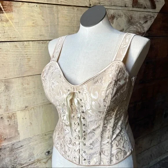 Corsé crema con cordones cremallera lateral correa para tanque Cottagecore Princesscore graduación vintage Foto 1 de 4