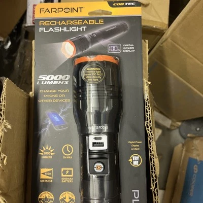 FARPOINT 5000 Lumen Super Bright Rechargeable Flashlight with Power Bank for Emergency