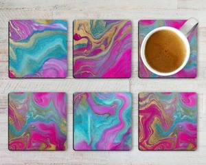 Agate Geode Drink Coasters Set Of Six Neoprene - Picture 1 of 5