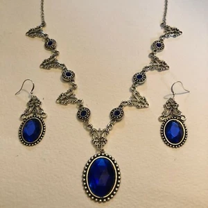 ELEGANTE JUEGO DE COLLAR PL PRINCESA GRACE FILIGRANA ESTILO VICTORIANO AZUL PLATA PGS - Imagen 1 de 9