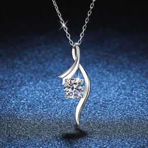 1CT Moissanite Necklace Four-Prong D Color Pendant S925 Sterling Silver Women - Picture 1 of 8