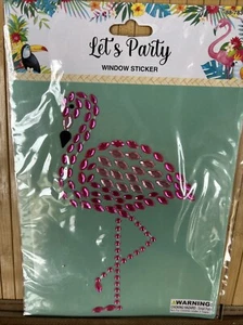 Flamingo window sticker Let’s Party 7x4.4” Shiny Rhinestone Like 2 Tone Pink - Picture 1 of 6