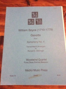 Boyce Gavotte From Symphony #4 By Ronald Dishinger Woodwind Quartet Music Book - Picture 1 of 3