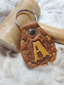 Leather Keychain Handmade western monogram letter Key Holder Fob tooled - Picture 1 of 11