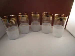 Set 5 bicchieri bicchieri vintage MCM a righe oro smerigliato - Foto 1 di 8