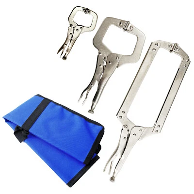 3pc Locking C Clamp Set Heavy Duty Steel Adjustable Welding C-Clamps 6" 11" 18" - Image 1 of 4