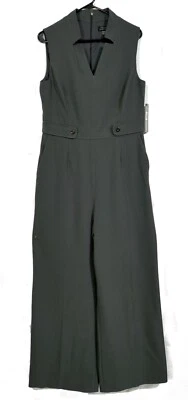 Nwt Tahari Charcoal Pinstirped Mod Wide Leg Jumpsuit L 12 - Image 1 of 4