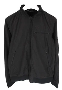 ARMANI JEANS  Jacket Men's US LARGE Hidden Hood Half Lined Zip Black - Picture 1 of 10