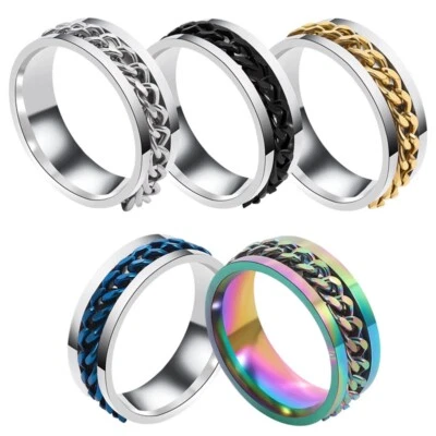 50 piezas anillos de acero inoxidable giratorios de cadena para hombres y mujeres joyería de moda mezcla de colores Foto 1 de 4