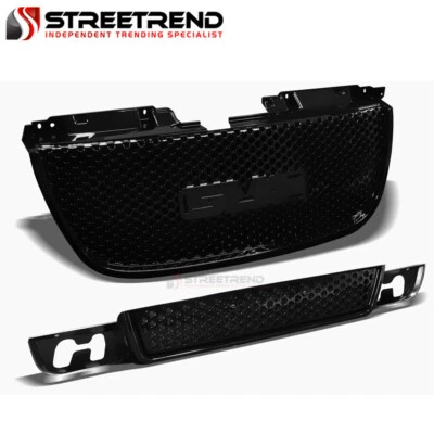 For 2007-2014 GMC Yukon XL Denali Round Hole Mesh Upper+Lower Front Grille Black Foto 1 de 3