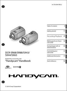 Sony DCR-SR68 DCR-SR88 DCR-SX43 SX63 Camcorder User Instruction Guide Manual - Picture 1 of 1