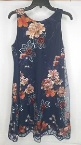 Beige by Eci Dress Size Large Women Trapeze Mesh Embroidered Floral Sleeveless - Picture 1 of 10