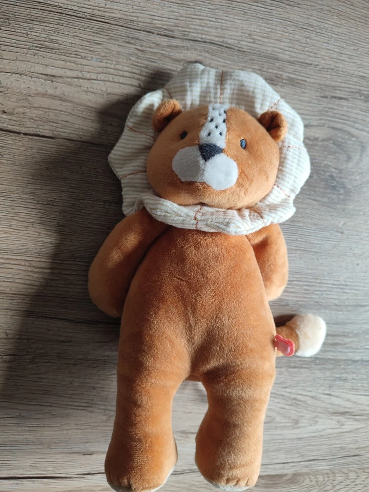 doudou lion Babou Veloudoux caramel maron blanc raye 28cm comme neuf noukies - Photo 1/1