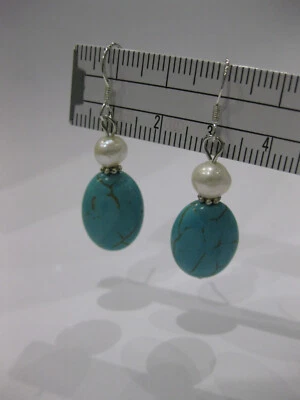 1 Paar Ohrringe Edelstein Ohrhaken Haken NEU Türkis Turquoise Akoya Zuchtperle - Bild 1 von 4