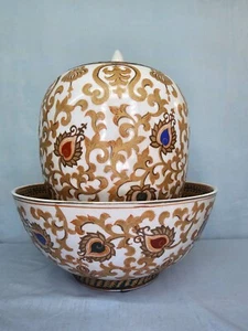 Juego de urna y cuenco arabesco chinoiserie dorado y tarro de jengibre blanco con flores orientales - Imagen 1 de 22
