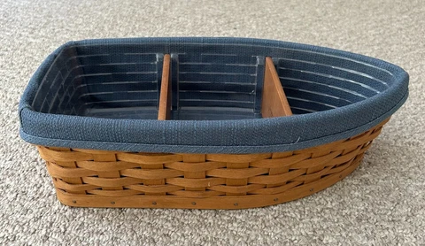 Longaberger 2003 Row Your Boat Basket, Protector, Blue Fabric Liner & Dividers Cover