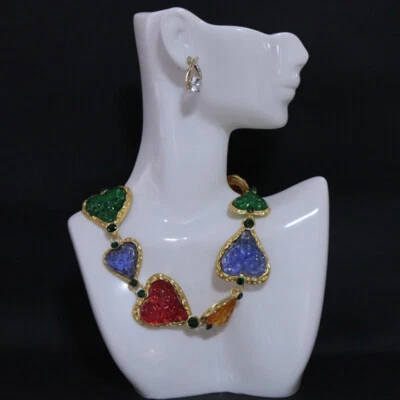 Collar retro en forma de corazón geométrico colorido vintage accesorios de lujo Foto 1 de 4