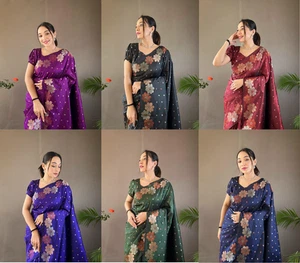 Sari de seda suave pura estilo indio con blusa de diseñador para función y festival - Imagen 1 de 19