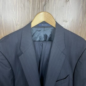 Chaps Ralph Lauren 2 Piece Suit Mens 44L 36x32 Black Striped Wool Three Buttons - Picture 1 of 24