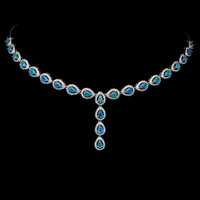 Collar de plata de ley 925 ópalo azul pera 5x3 mm joyas de piedras preciosas naturales 18 pulgadas Foto 1 de 4