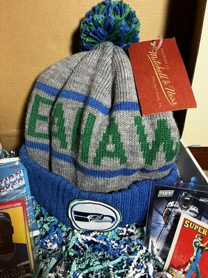 Caja de regalo retro Seattle Seahawks - Gorro M&N + Paquete Fleer 1990, Grande, Ellis  Foto 1 de 4