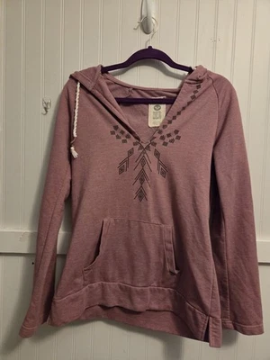 Vintage Roxy Muave Aztec Design V Neck Hoodie Lightweight Sweatshirt Size Large - Image 1 of 4