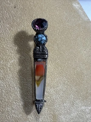 Broche Milagro Vintage, Dirk Celta Escocés, Vidrio Estilo Ágata Turquesa Firmado Foto 1 de 4