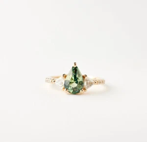 Tourmaline Ring Green Tourmaline Ring Vintage Tourmaline Ring Pear Cut Ring - Picture 1 of 5