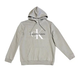 Calvin Klein Men's Relaxed Monogram Logo Fleece Hoodie Pullover Quarry, L - Picture 1 of 2