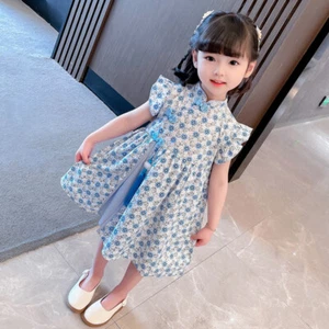 Kid Retro Traditional Qipao Dress Floral Tassel Frog Button Mandarin Collar Gown - Picture 1 of 14