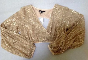 NWT Forever 21 gold sequin cropped long sleeve sexy club open back NYE top S - Picture 1 of 7