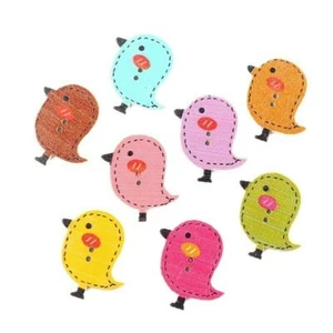 Pkg of 10 BIRDS 2-hole White Wood Buttons 1" x 3/4" (26 x 22mm) Craft (W404) - Picture 1 of 3