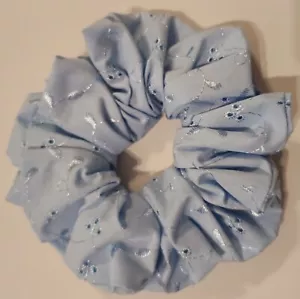 Extra Large Hair Scrunchies Broderie On Baby Blue Baby Pink Colour Cotton Floral - Picture 1 of 34