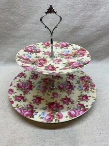 Vintage American Atelier at Home 2 Tier Chintz Tea Tray Serving Tray Rose Bud - Picture 1 of 5