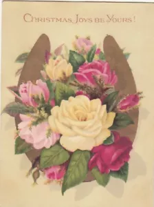 Christmas Joys Be Yours Gold Horseshoe Roses Vict Card c1880s - Picture 1 of 2