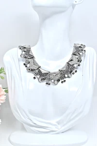 M&S chunky sparkly collar statement necklace, Rhinestone necklace silver-tone - Picture 1 of 8