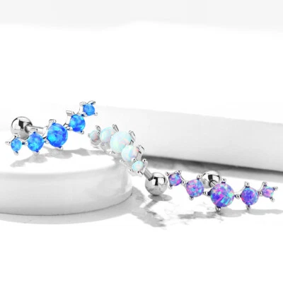 16 GA1/4" Opalite Flower Synthetic Opal Center Tragus Ear Cartilage Barbell A187 - Image 1 of 2