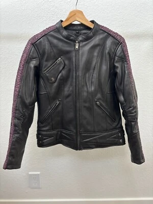 💜 Women’s Milwaukee Leather Biker Jacket – Black w/ Purple Detail – Large 💜 - Image 1 of 3