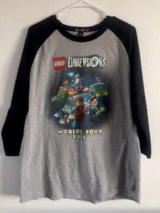 RARE LEGO Dimensions Worlds Tour 2015 Gray Black Baseball Style Shirt Raglan XL - Picture 1 of 7