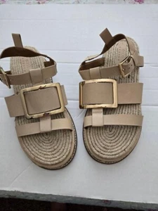 ASOS Jalapeno Premium Leather Beige Espadrille Sandals Sz. 8 - Picture 1 of 5