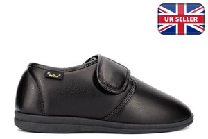 mens wide fit leather slippers uk