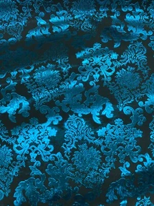 TURQUOISE BLUE BLACK Damask Metallic Brocade Fabric (58 in.) Sold By The Yard - Picture 1 of 1