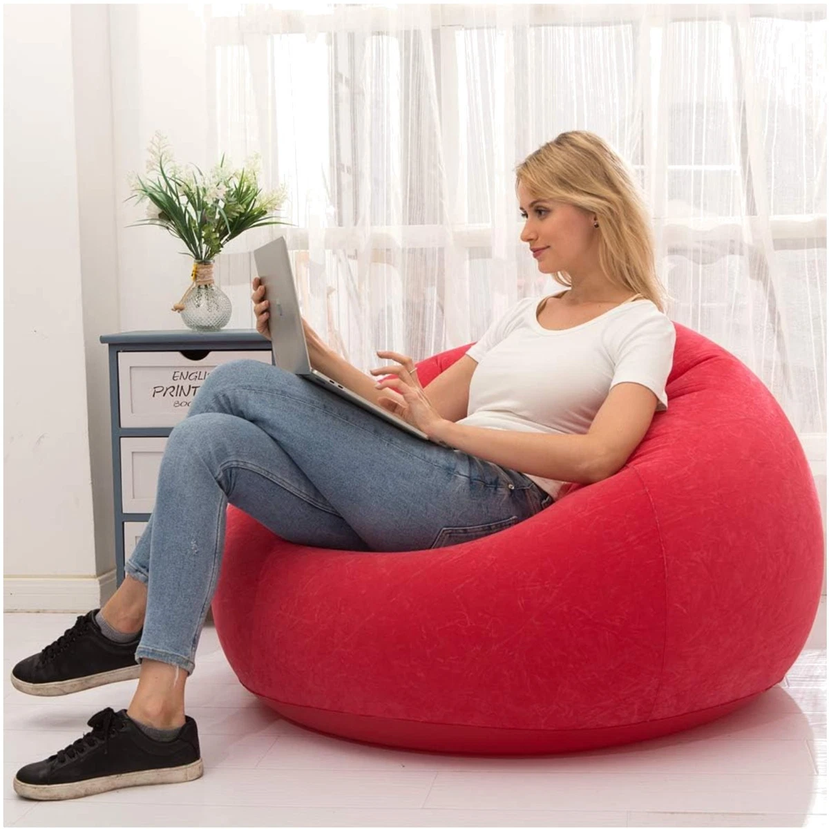 Aufblasbarer Liegestuhl / Sitzsack 2er-Set - Faltbar, U-Form, Blau, Bis 90 Kg, Für Drinnen & Draußen