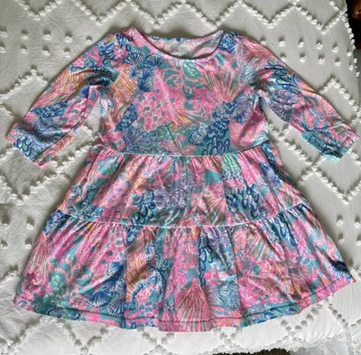 Lilly Pulitzer Girl's Pink Mini Geanna Long Sleeve Cotton Dress - Small (4-5) - Image 1 of 4
