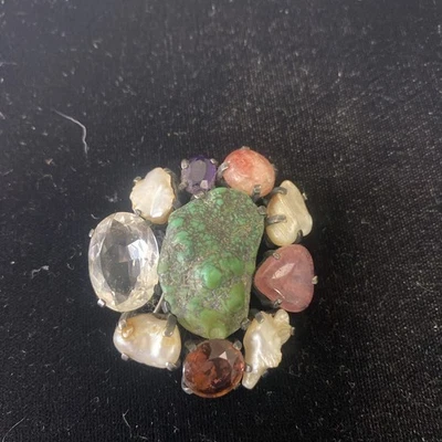 Hattie Carnegie VERY RARE Turquoise Gemstone Sterling Silver Brooch - Image 1 of 4