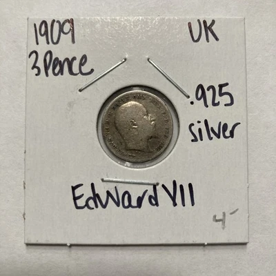 1909 Great Britain UK 3 Three Pence .925 Sterling Silver King Edward VII Coin - Image 1 of 2