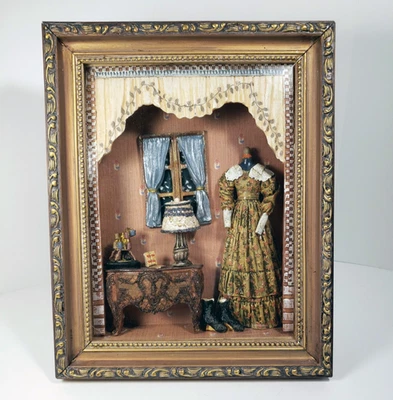 3D-диорама в викторианском стиле швейная комната теневая коробка в рамке  - Изображение 1 из 4