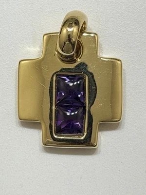 Amethyst Yellow Gold Puffy Cross 14k 3.29 Grams From AND ITALY - Image 1 of 4