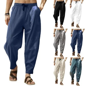 Herren Multi-Tasche Lang Freizeithose Leinen Hose Sommer Jogginghose Sport Pants - Bild 1 von 20