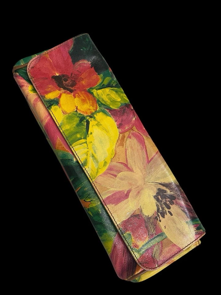 Vintage Painted Maurizio Taiuti Floral  Italian Genuine Leather Clutch - Image 1 of 4